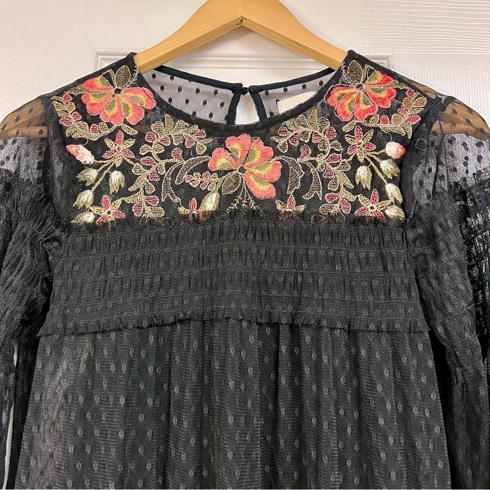 Maeve Anthropologie Womens Black Samara Mesh lace Floral ruffles Dress S boho - Picture 5 of 11